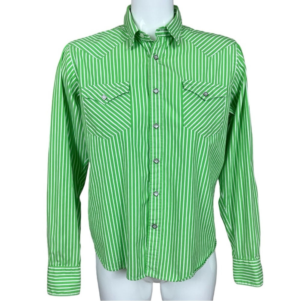 Ralph Lauren Green and White Striped Button Down Cotton Shirt Size 12